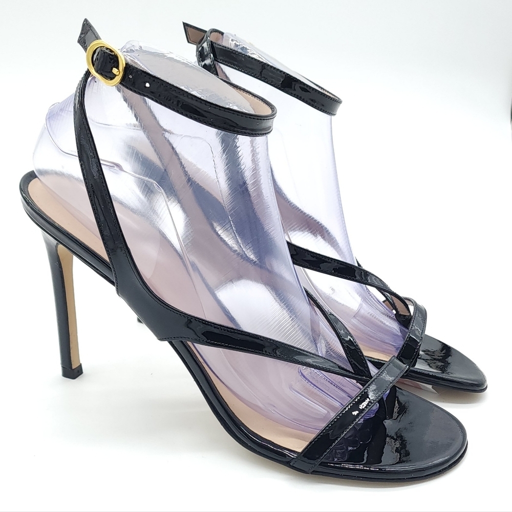 STUART WEITZMAN Align 95 Stiletto Sandals Heels Black Patent Women Size 10